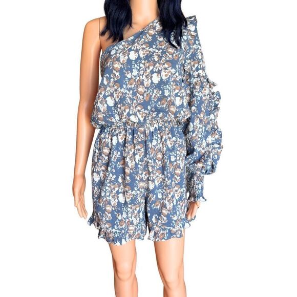 NWT En Saison One Shoulder Floral Print Romper - Picture 3 of 7
